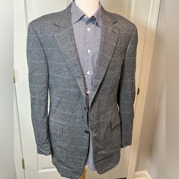 Canali 52EU 42R Italy 100% Wool Herringbone Tweed Houndstooth 2 Vent Sport Coat - Picture 1 of 16